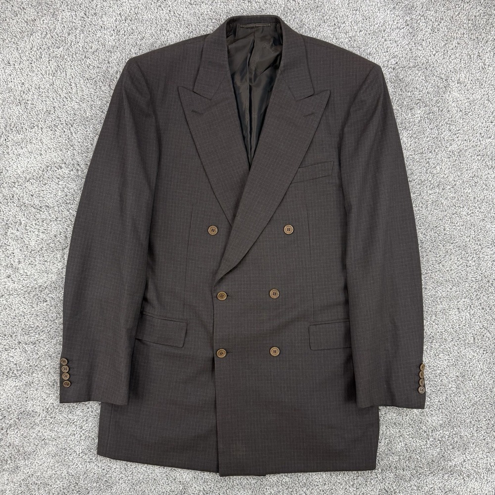 Brioni Flaminio Blazer Men's 42 Brown Plaid Double Breasted Peak Lapel Wool